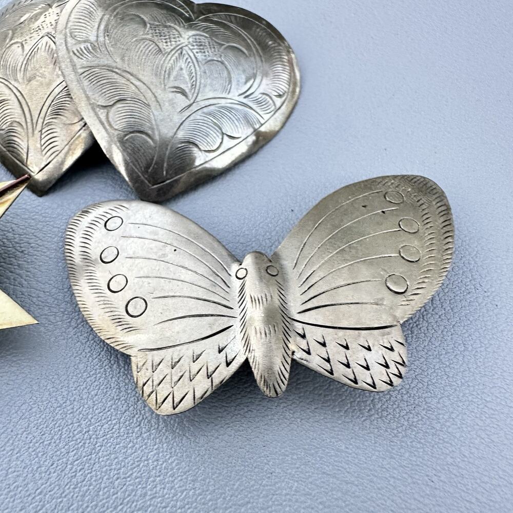 Vintage Sun Face Brooch Silver Tone Mixed Metal Butterfly Heard Southwest Lot - Picture 5 of 6